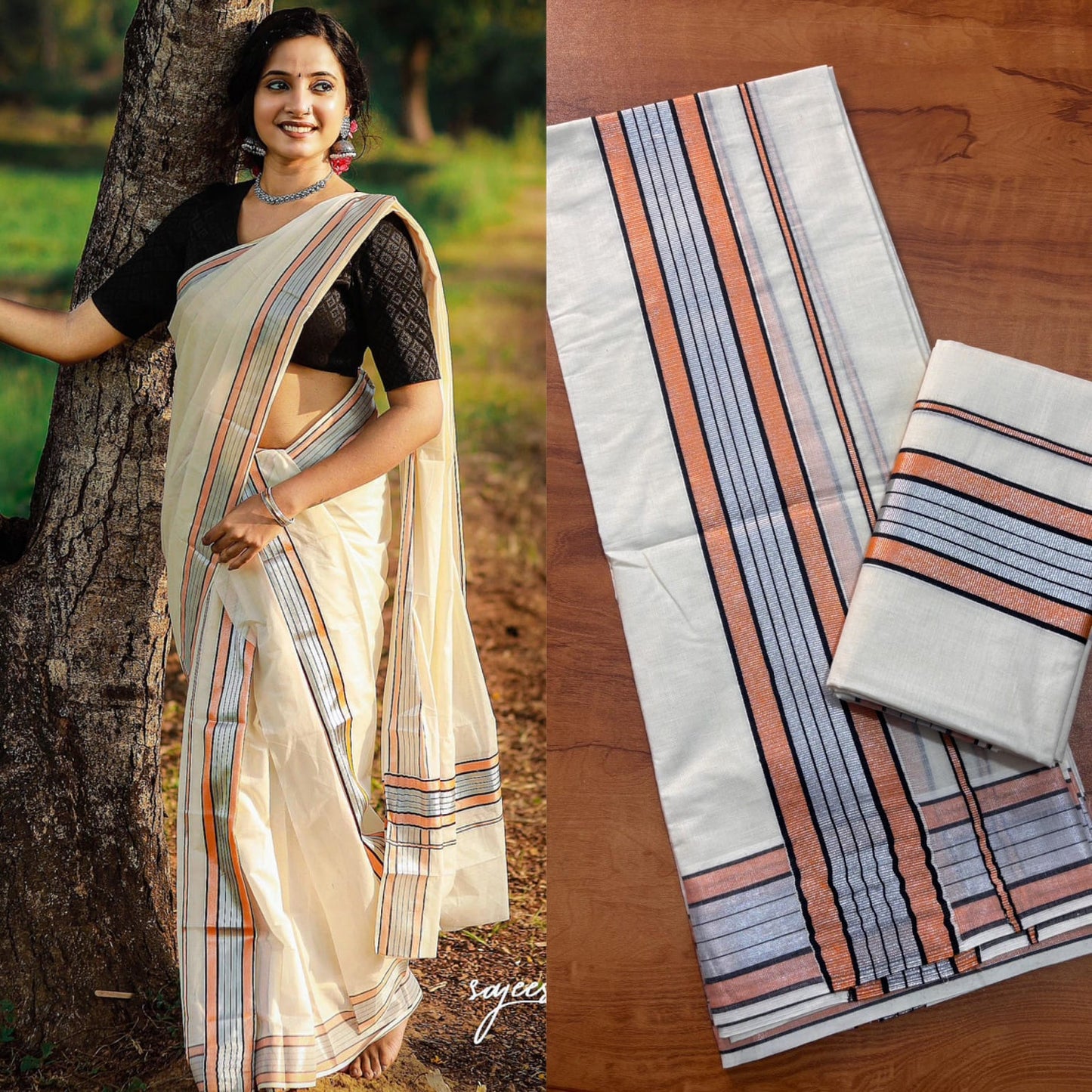 silver colour fancy set mundu