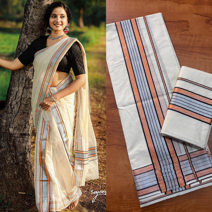 silver colour fancy set mundu