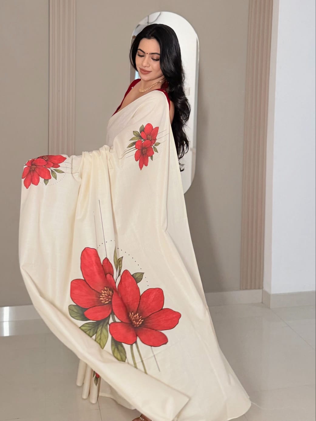 Red Blossom – Pure Cotton Digital Printed Saree