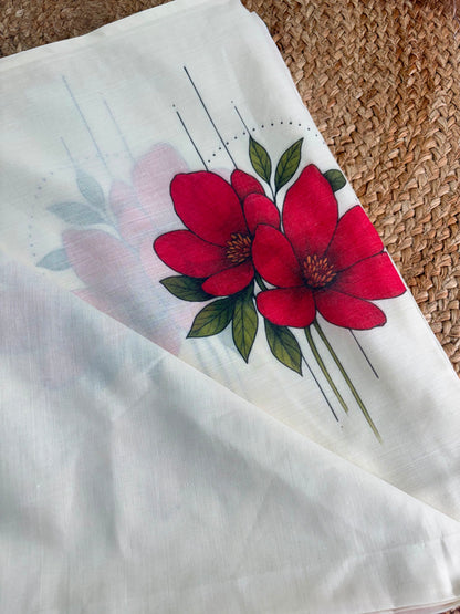 Red Blossom – Pure Cotton Digital Printed Saree
