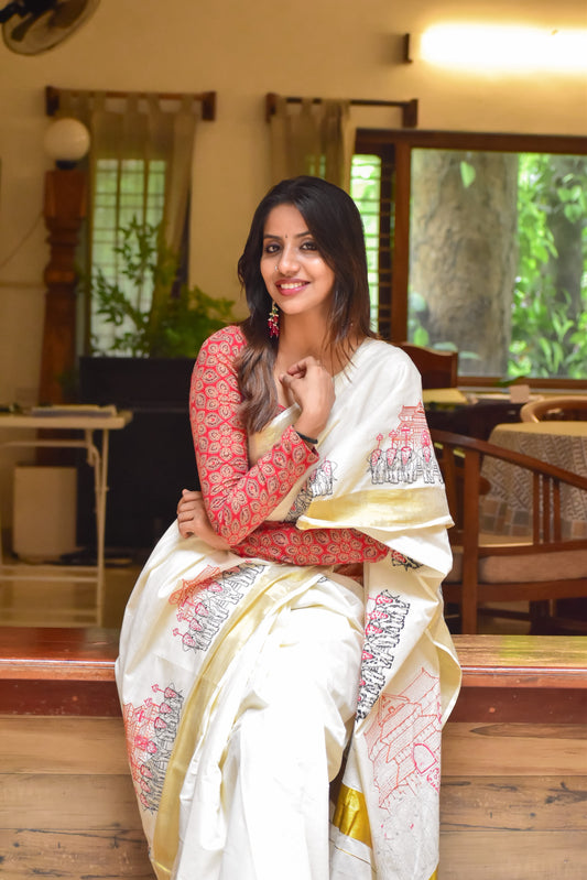 Pooram Embroidered cotton Saree