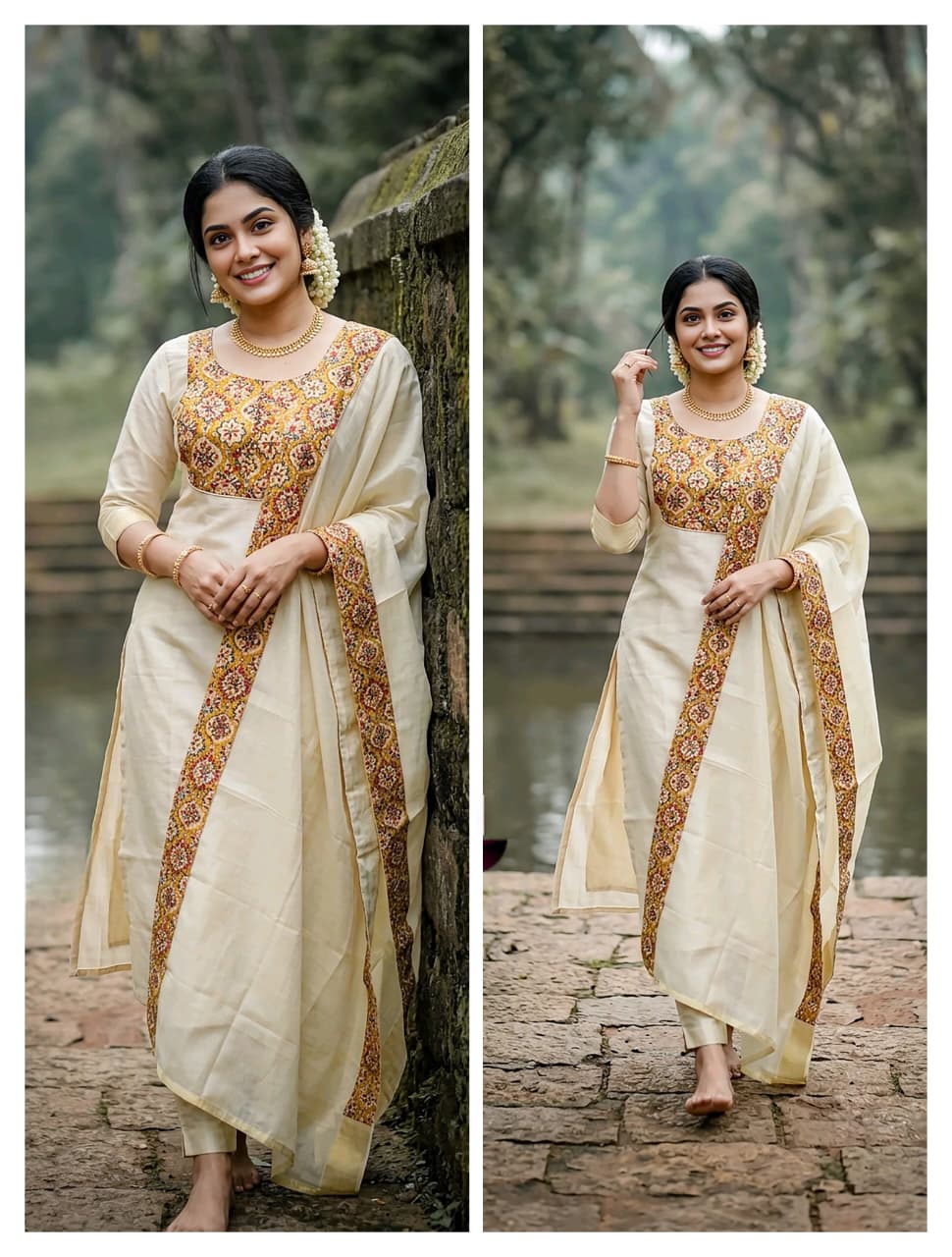 Kerala Kasavu Top & Dupatta