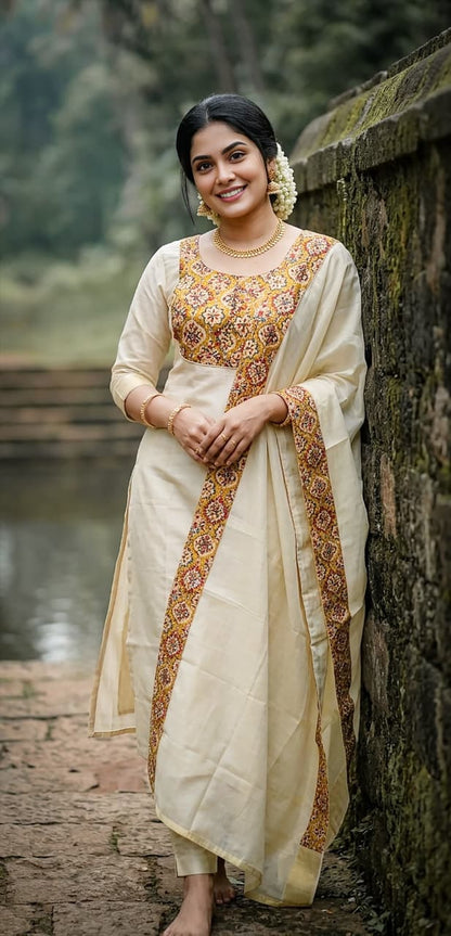 Kerala Kasavu Top & Dupatta