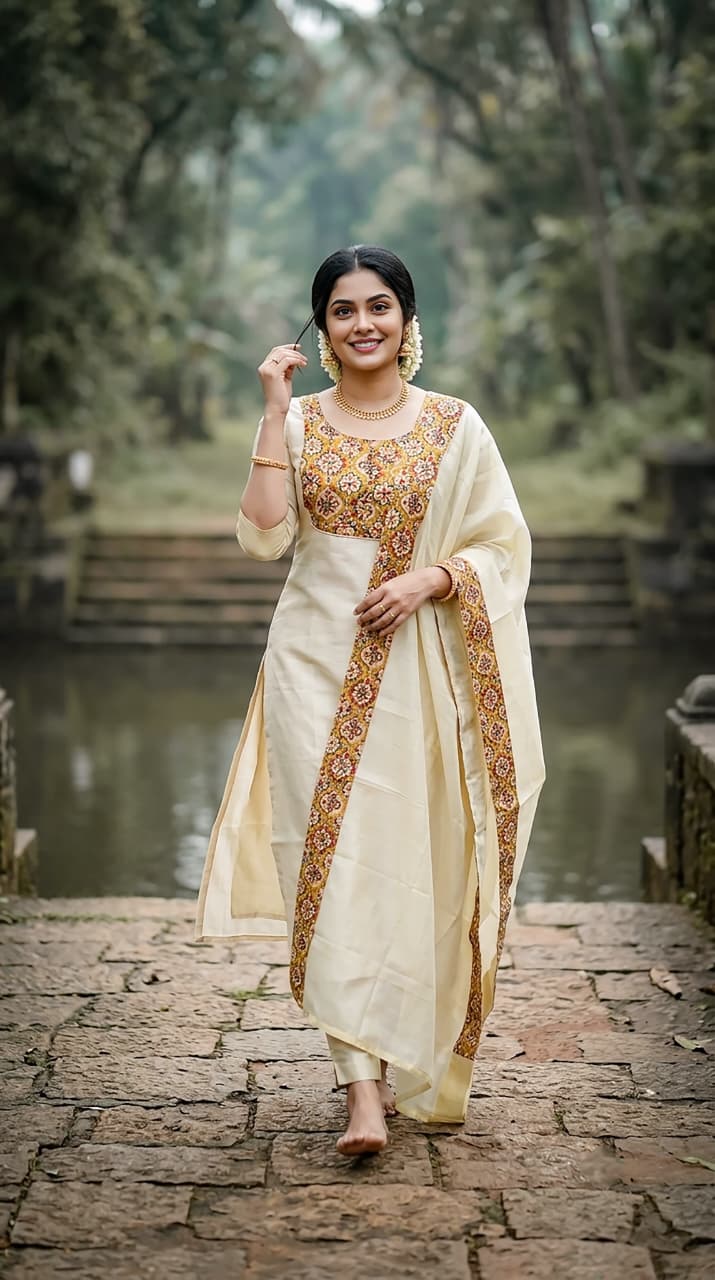Kerala Kasavu Top & Dupatta