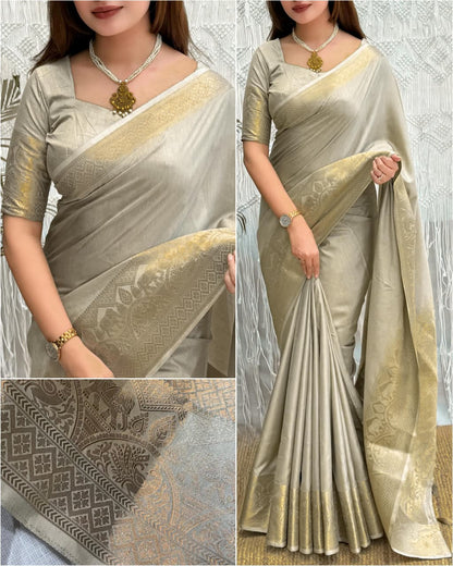 A classy light weight  pastal colors saree with touch of zari weaving jacquard