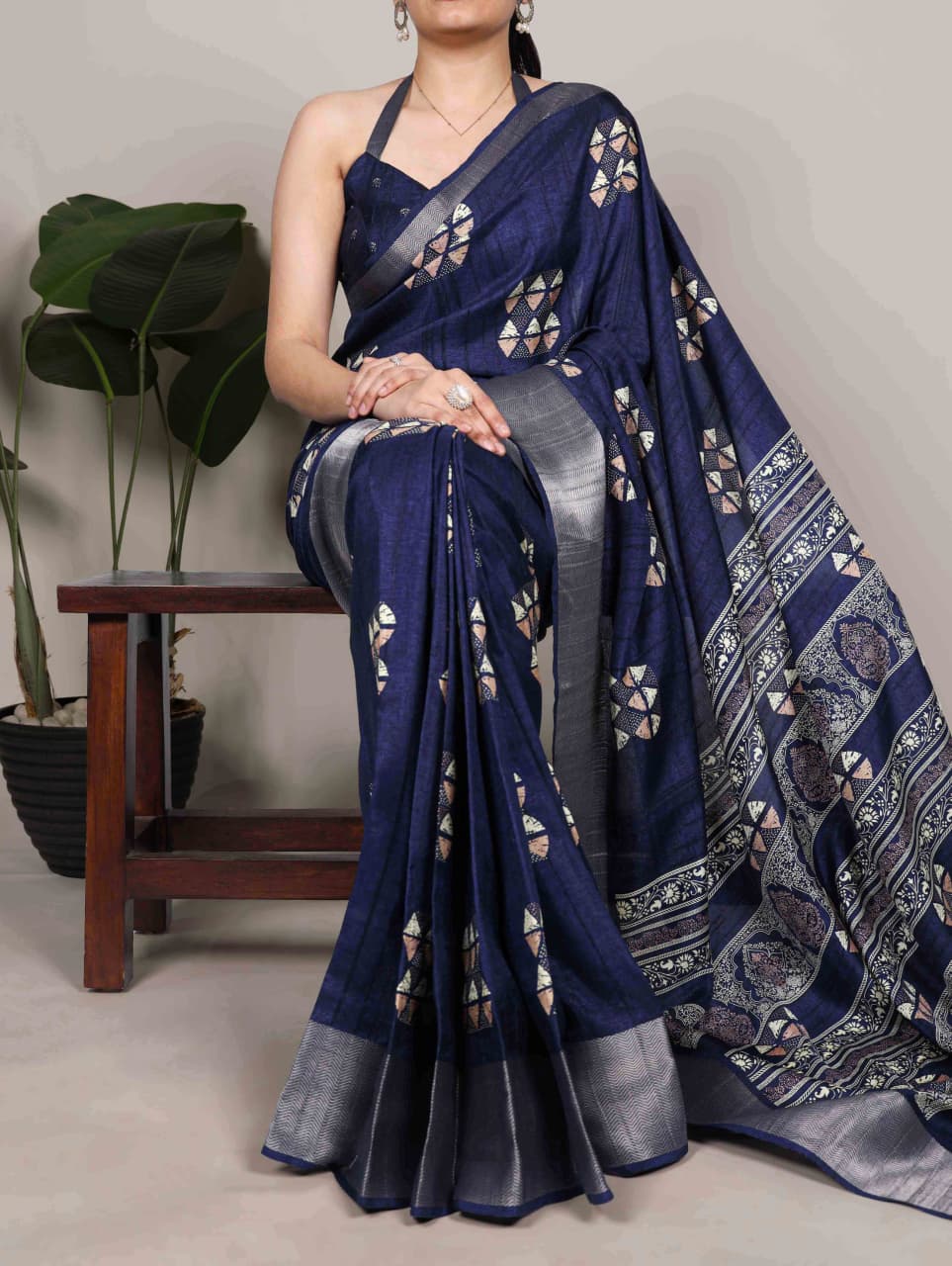 Slub Silk Saree with Zari Border  – Elegant Printed Saree