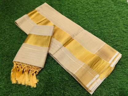 Premium Golden Tissue Kasavu Set Mundu with Tassels