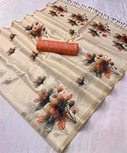 Digital printed floral design sarees