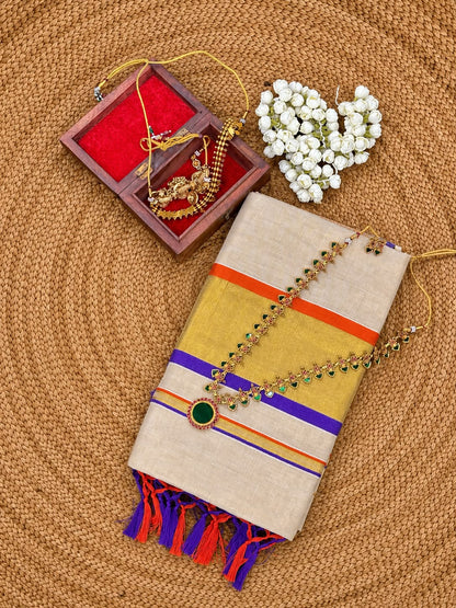 Border checks Golden Tissue saree