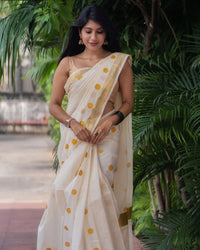 Golden polka cotton saree