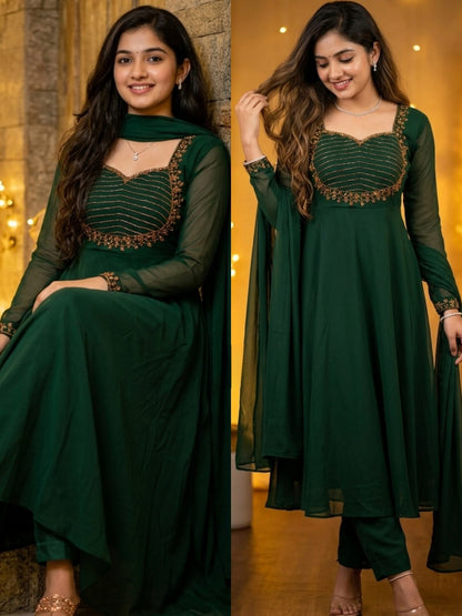 Gown Pattern with semi churi full Sleeves