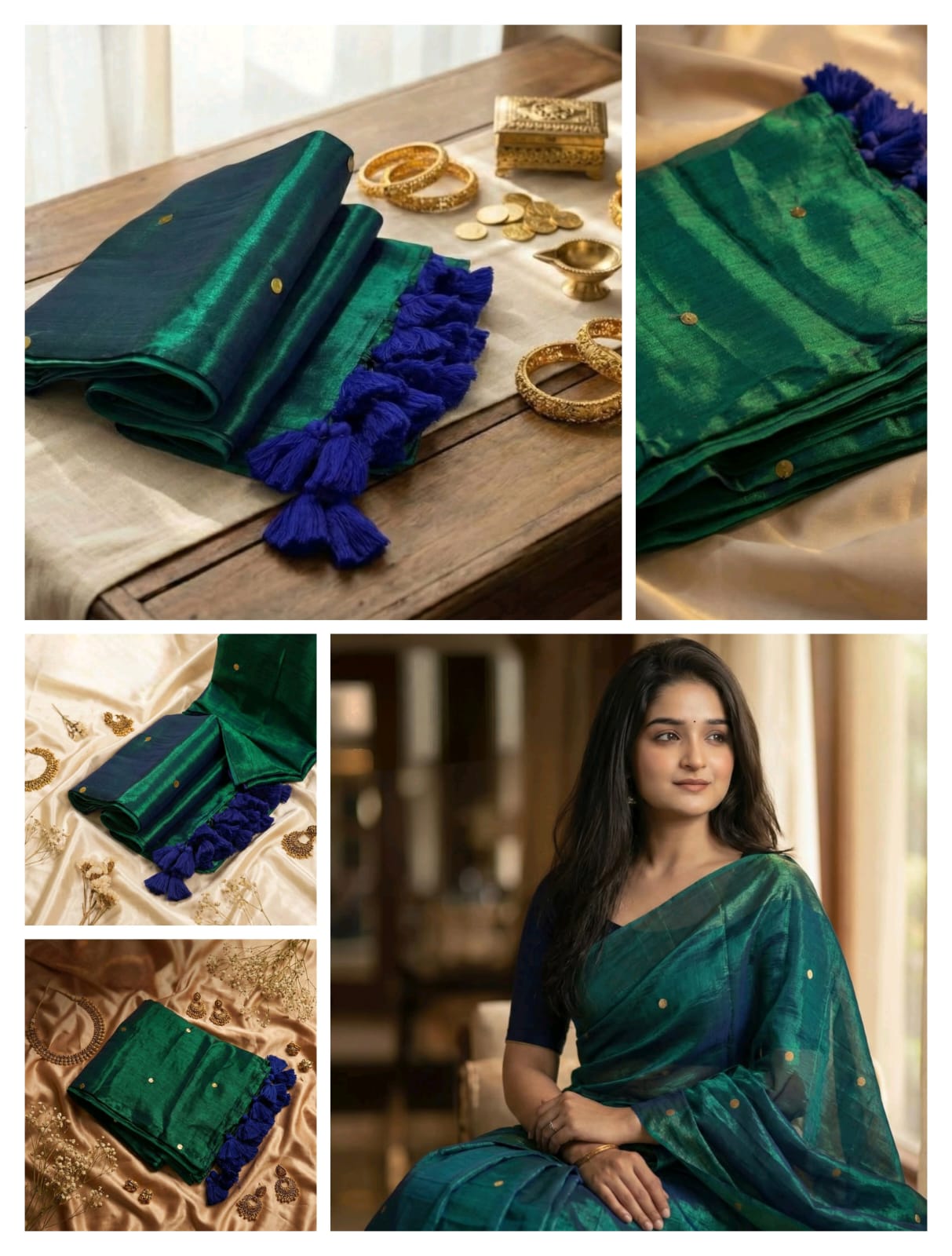 Peacock color Raga Tissue Soft Silk Saree