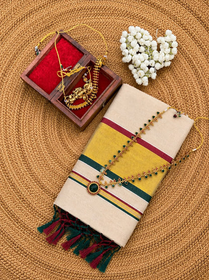 Border checks Golden Tissue saree