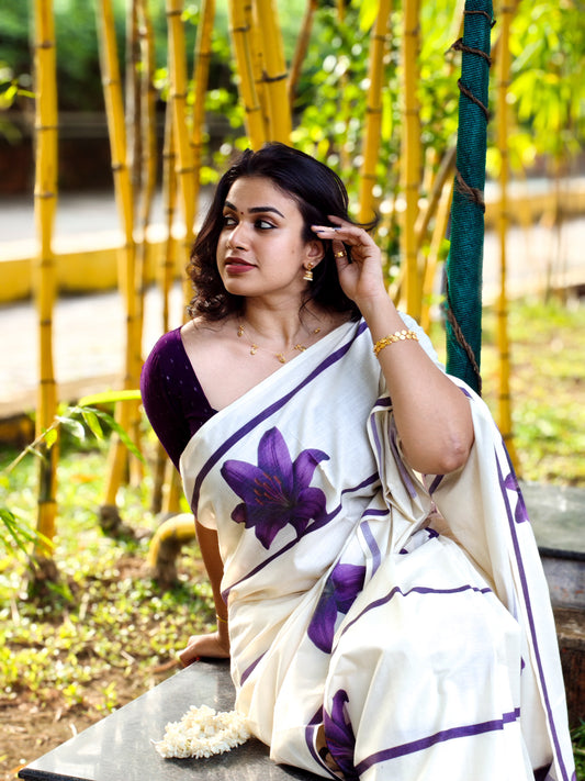 Lavender Stripes Pure cotton saree