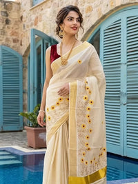 Surajmukhee Embroidery Golden Tissue Saree with Blouse