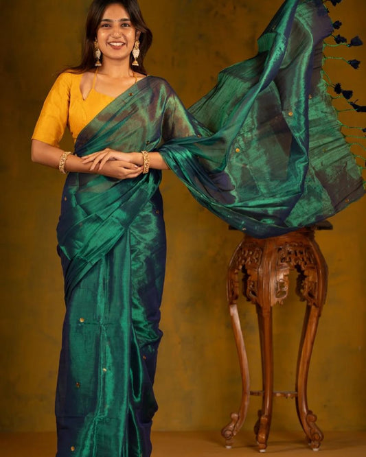 Peacock color Raga Tissue Soft Silk Saree