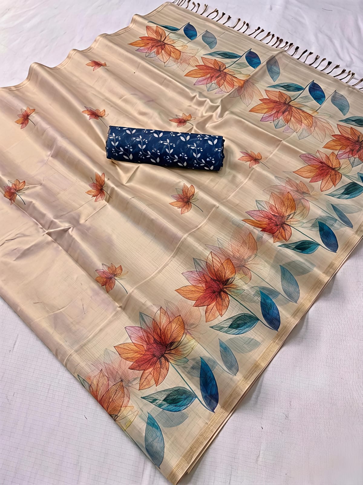 Digital printed floral design sarees