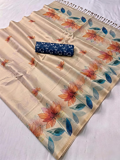 Digital printed floral design sarees
