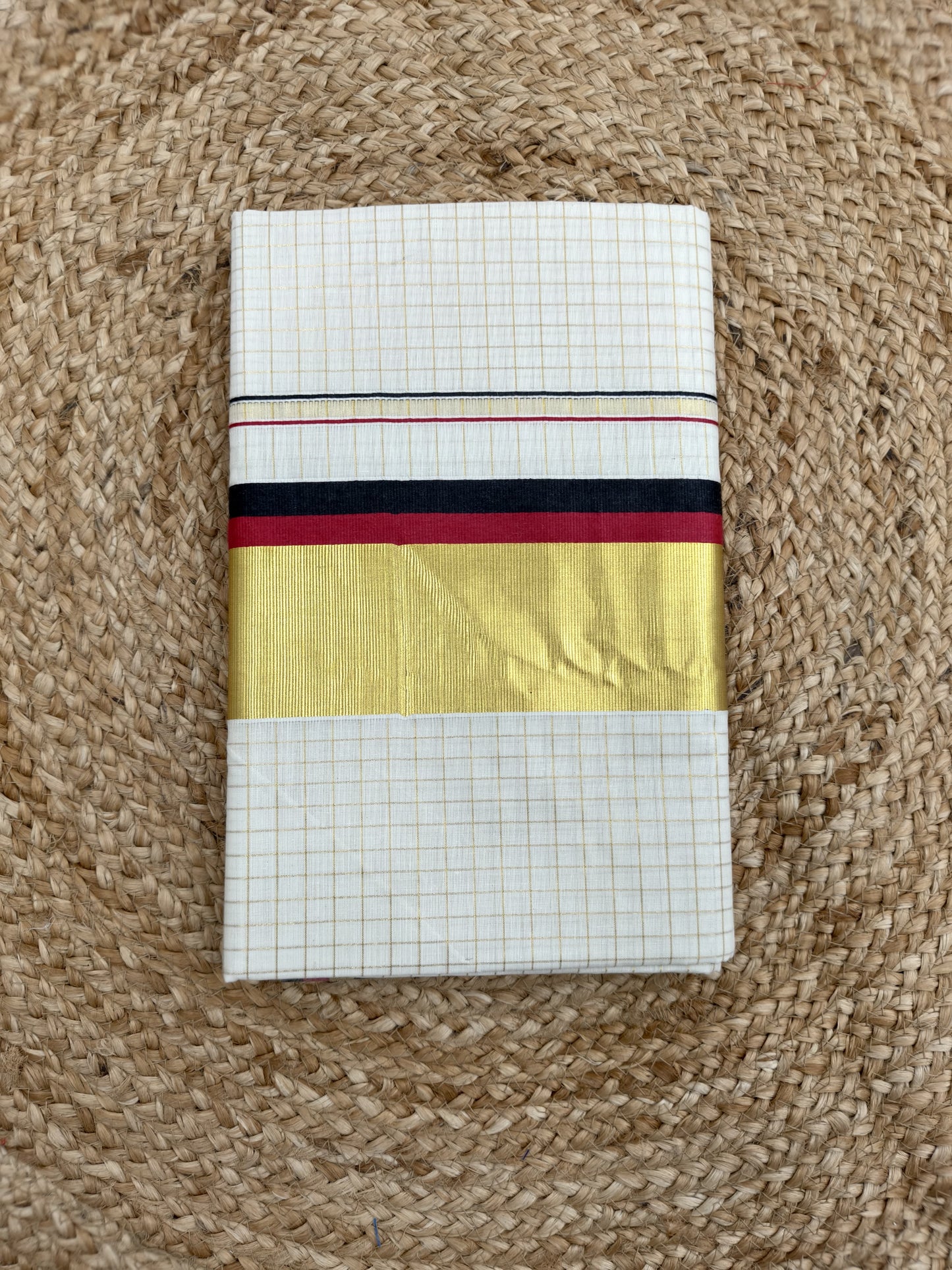 Red and Black border check cotton saree