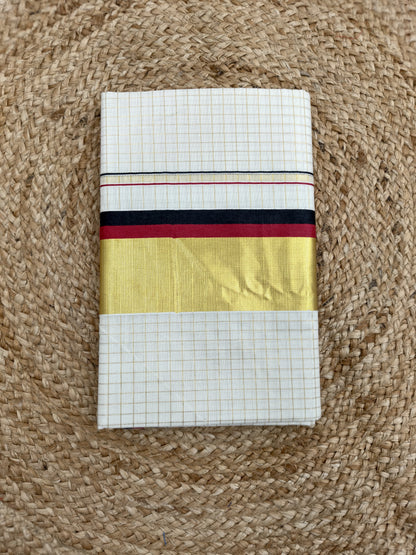 Red and Black border check cotton saree