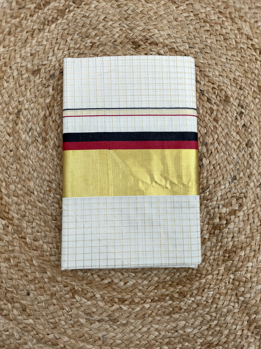Red and Black border check cotton saree