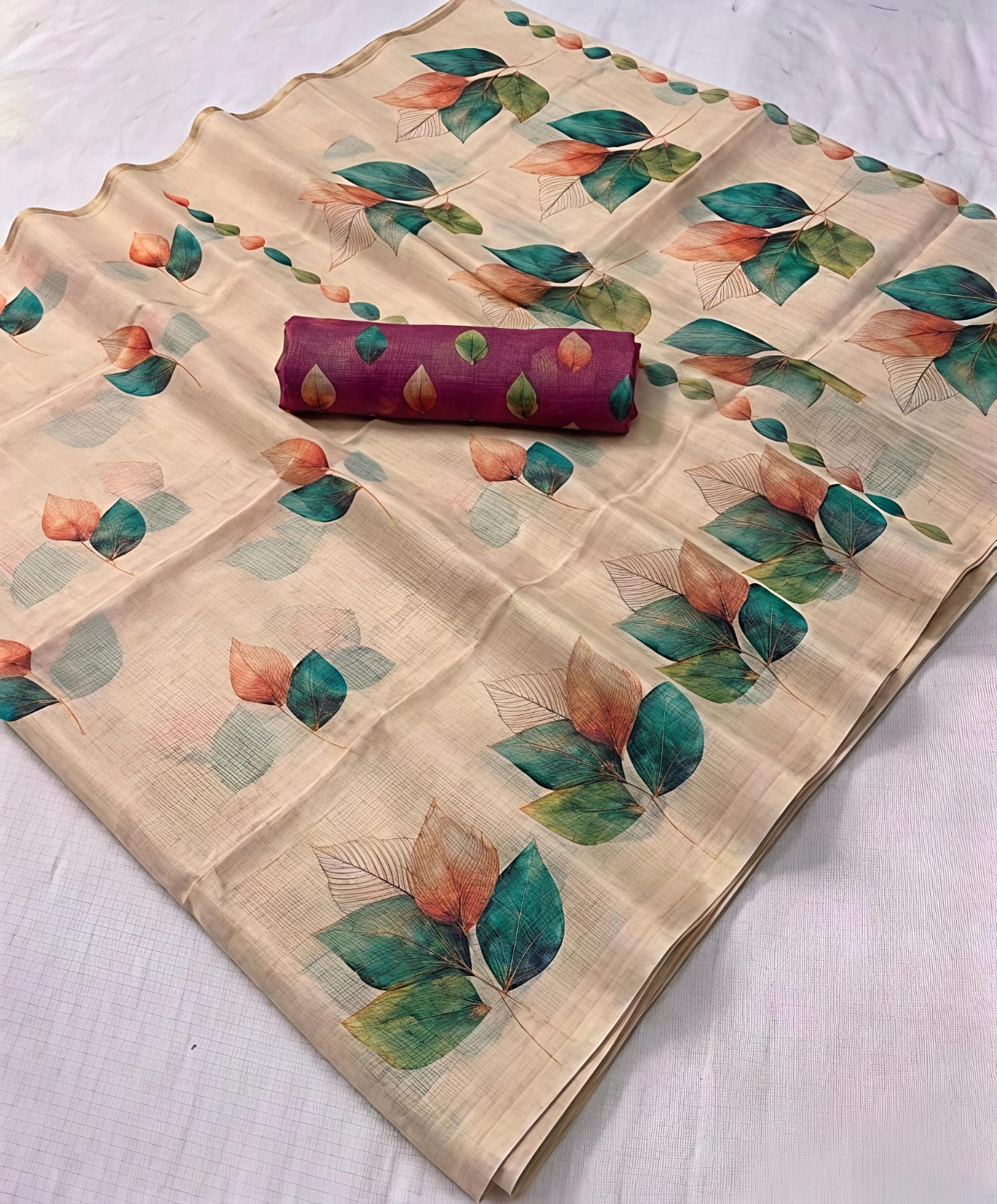 Digital printed floral design sarees