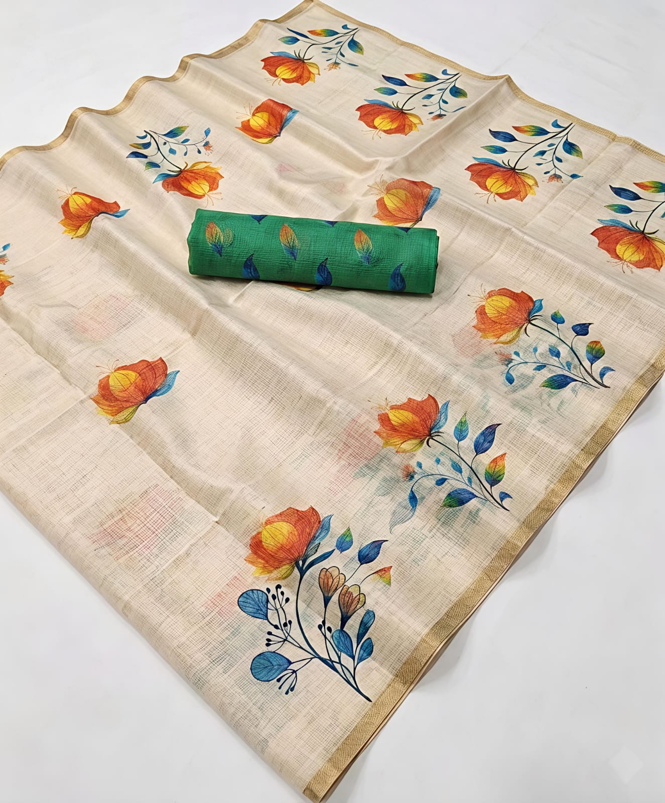 Digital printed floral design sarees