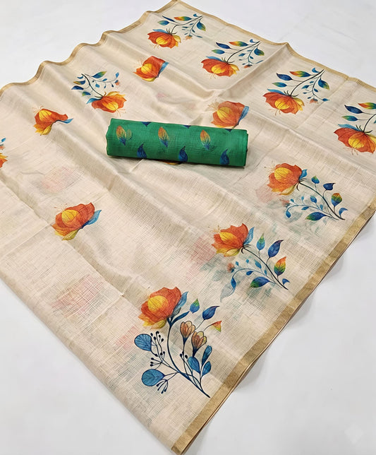 Digital printed floral design sarees