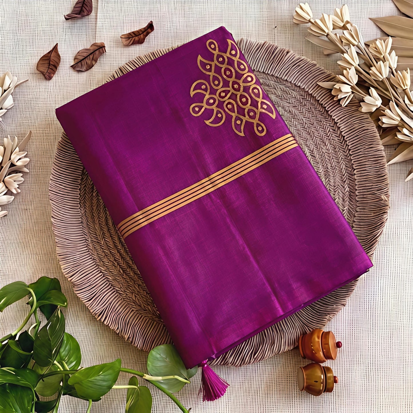 Premium soft silk saree with kolam design