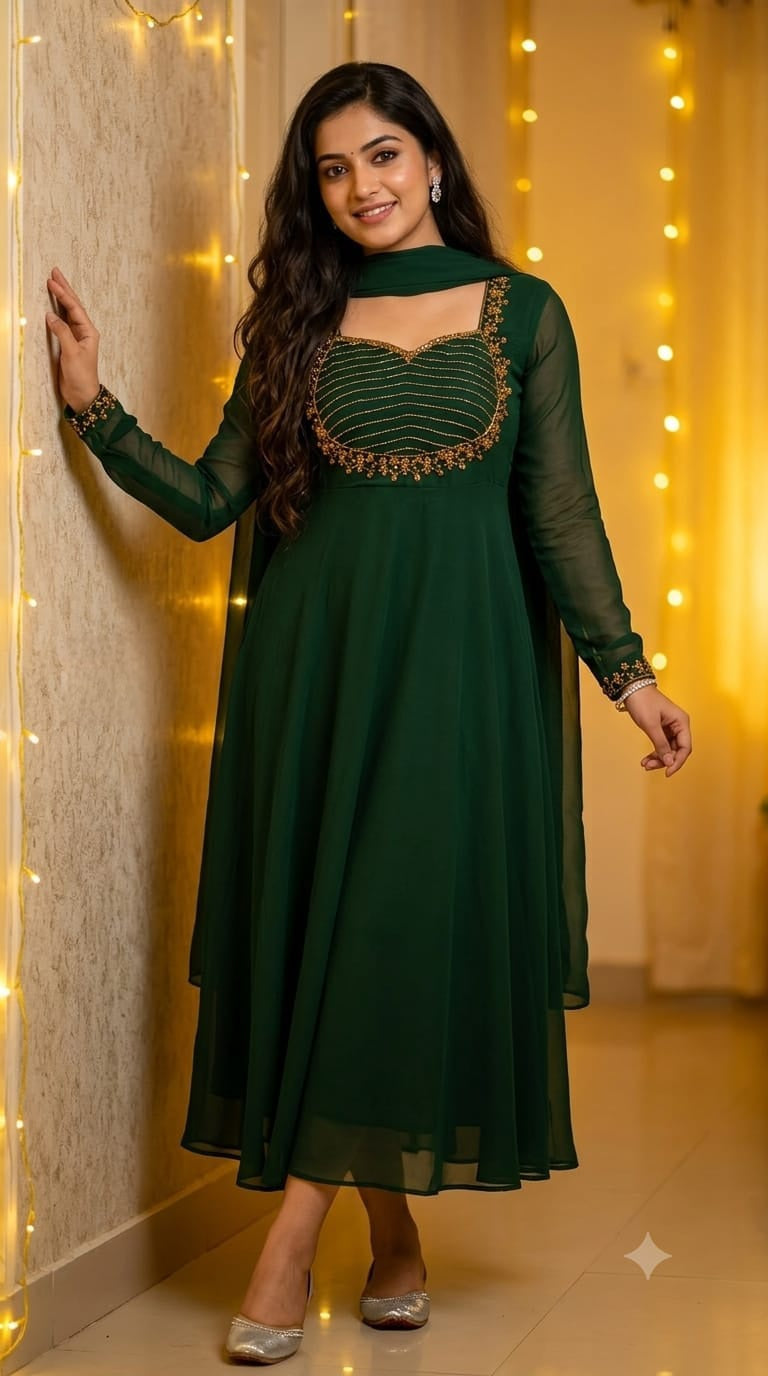 Gown Pattern with semi churi full Sleeves