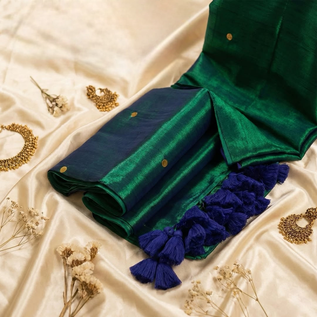 Peacock color Raga Tissue Soft Silk Saree