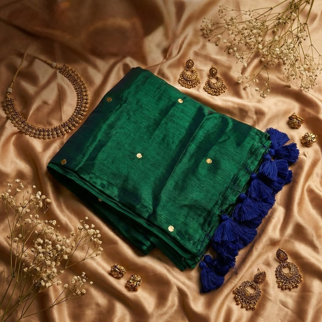 Peacock color Raga Tissue Soft Silk Saree