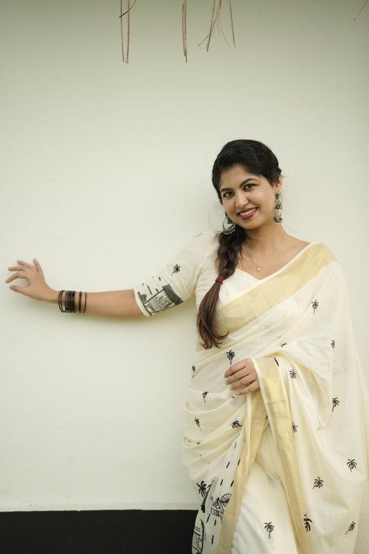 Chai Kada Cotton Embroidery saree