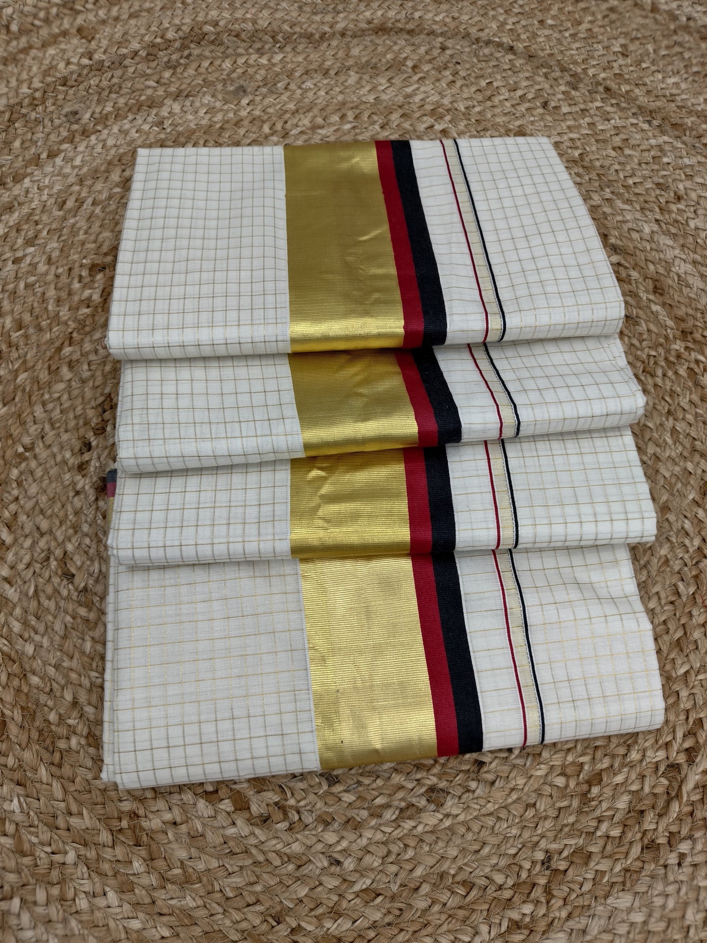 Red and Black border check cotton saree