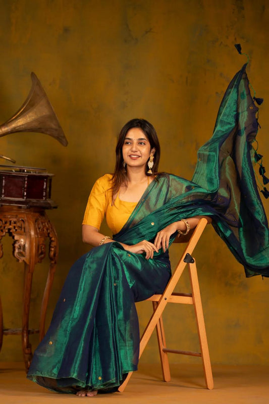 Peacock color Raga Tissue Soft Silk Saree