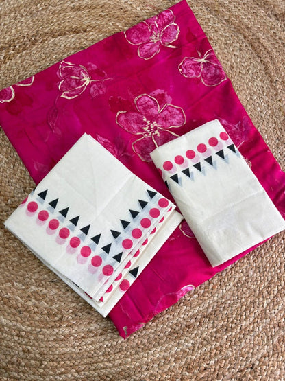 TEMPLE POLKA WITH BLOUSE SET MUNDU